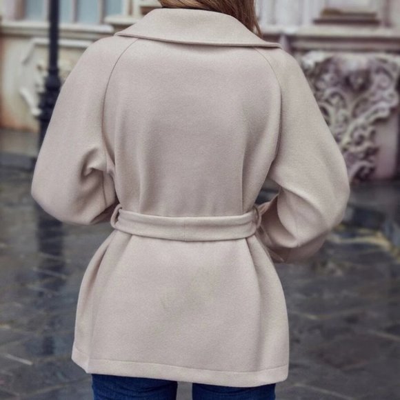 Belted Overcoat shacket jacket coat beige - Picture 3 of 8